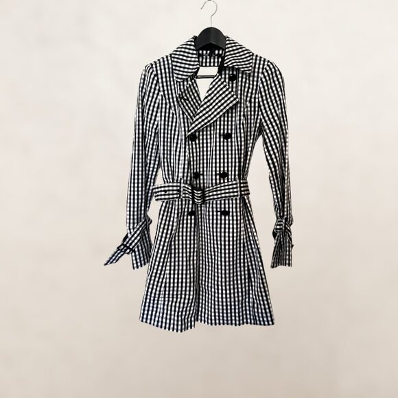 White House Gorgeous Blk/Wht Gingham Trench coat (NEW) - Picture 3 of 5